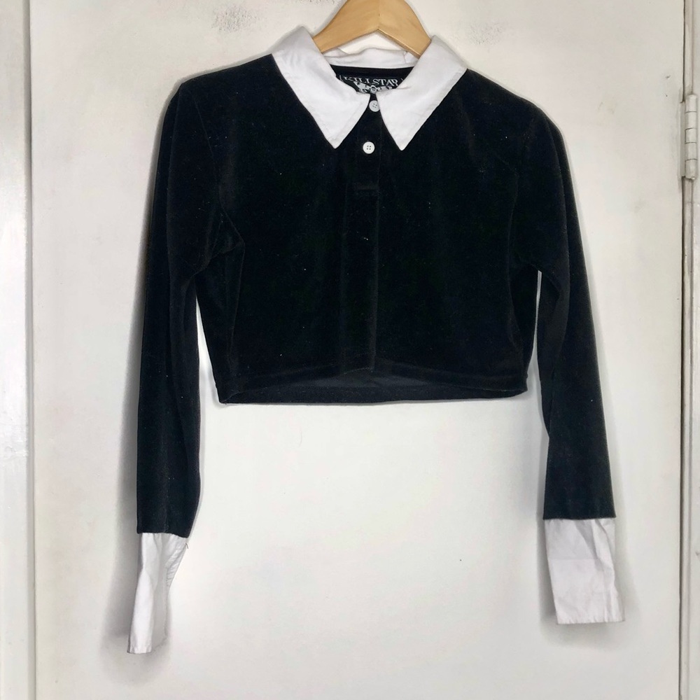 RARE!! Killstar •  Wednesday Addams Family Crushed Velvet Crop Top in B&W